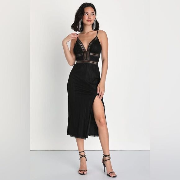 Lulus Dresses & Skirts - Lulu’s Casita Black Lace Sleeveless Midi Dress size L NWT in packaging